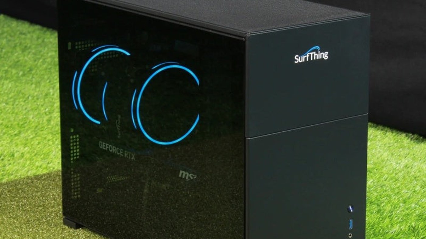 SurfThing simulator computer beside an indoor hitting area