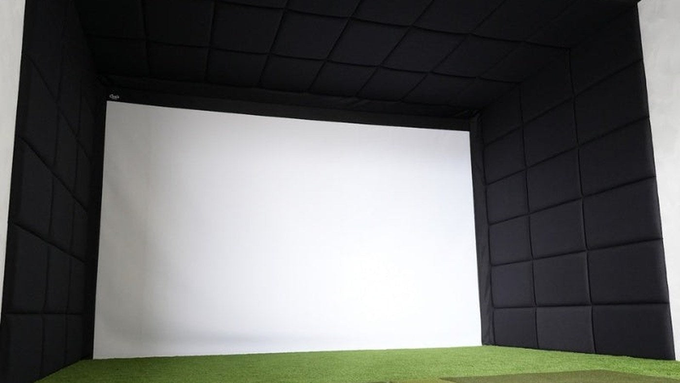 Carl’s Place built-in golf room with an impact screen