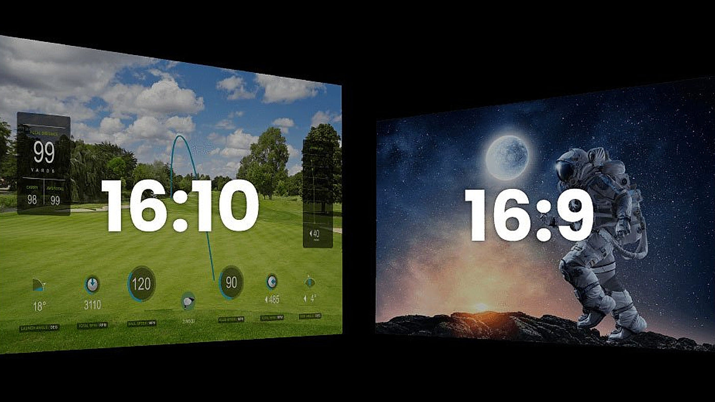 BenQ golf simulator projector in a finished indoor golf room for the 1080p versus 4K buying guide.
