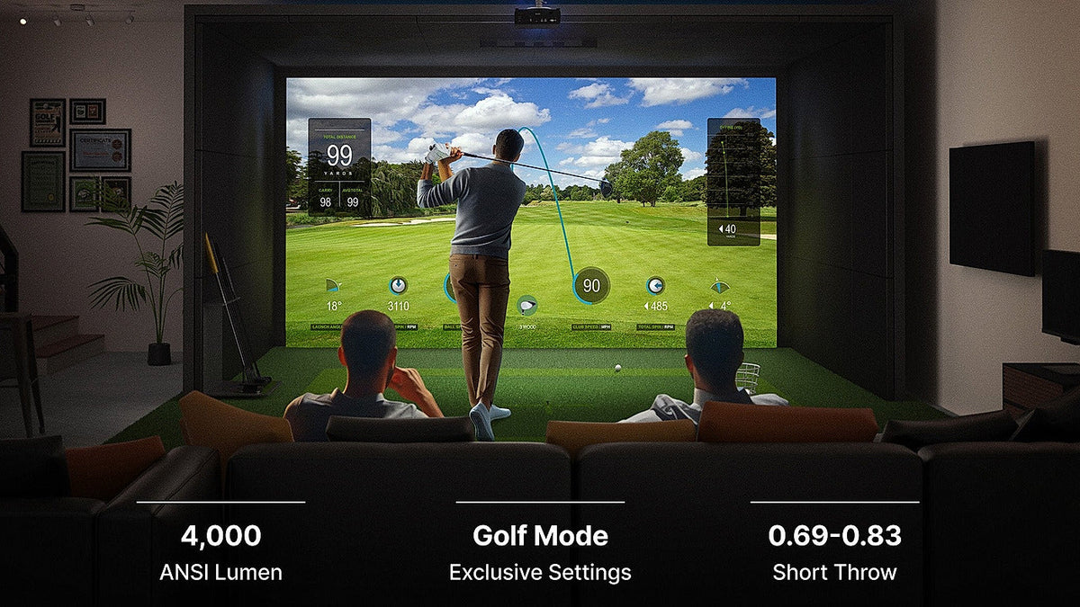 BenQ golf simulator installation for the AH500ST versus AH700ST throw-distance comparison.