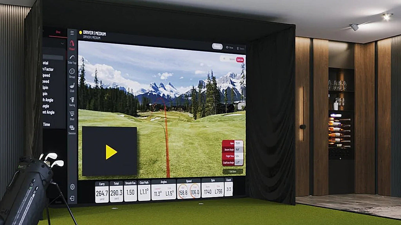 Uneekor overhead launch monitor in an indoor golf simulator for overhead versus portable launch monitor planning.