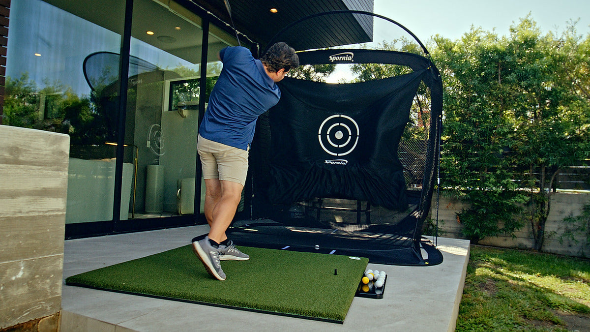 Spornia golf practice net in a real practice setting for the SPG-7 versus SPG-8 comparison.