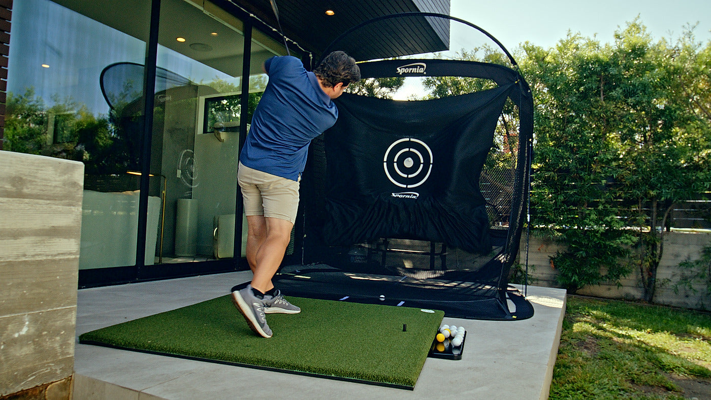 Spornia golf practice net in a real practice setting for the SPG-7 versus SPG-8 comparison.